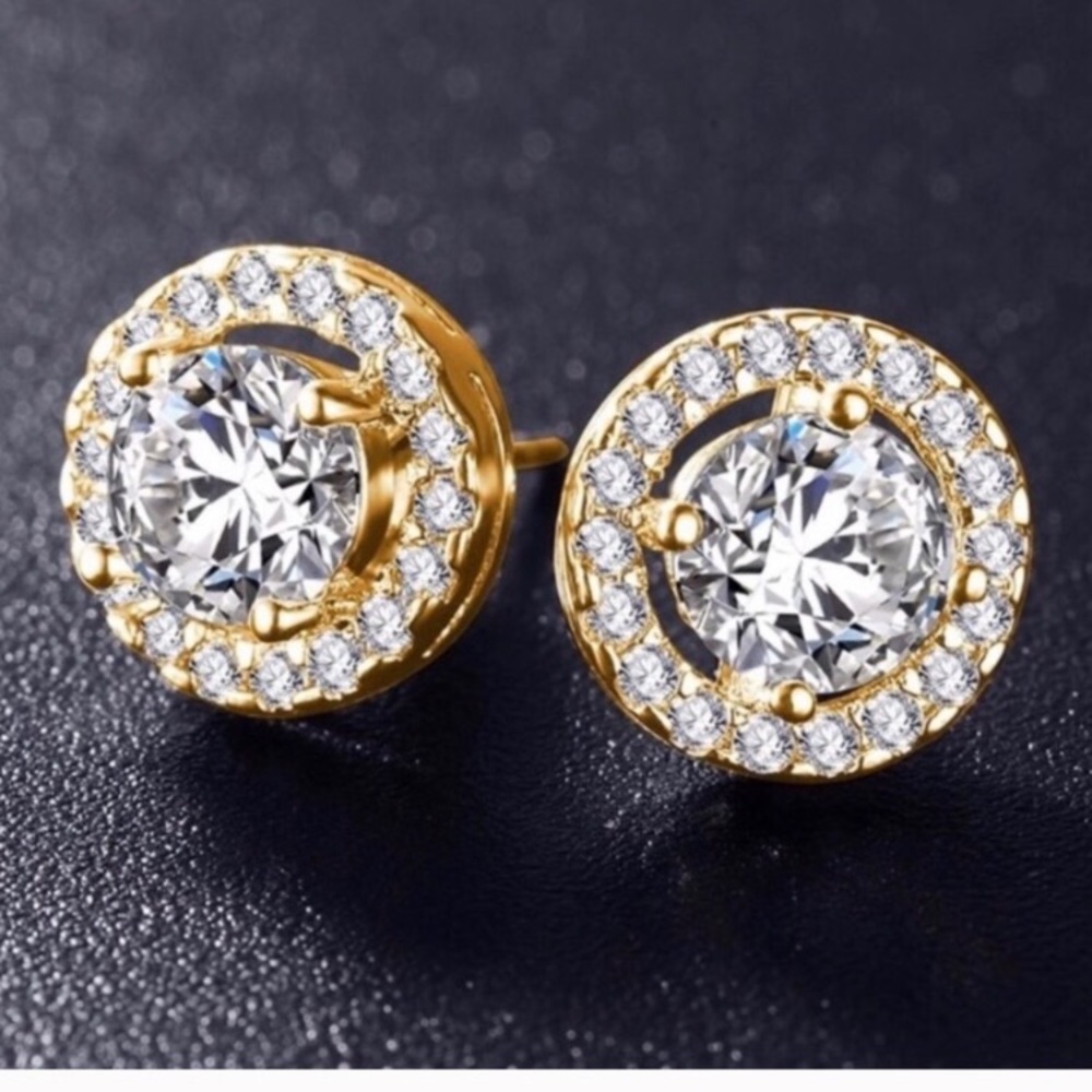 Diamond CZ Studs | 18K Yellow Gold - Picture 6 of 12